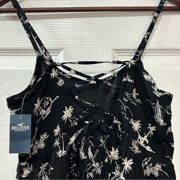 Hollister Adjustable Straps Black Cream Pattern Dress Lined Sz Small Long - Picture 3 of 7